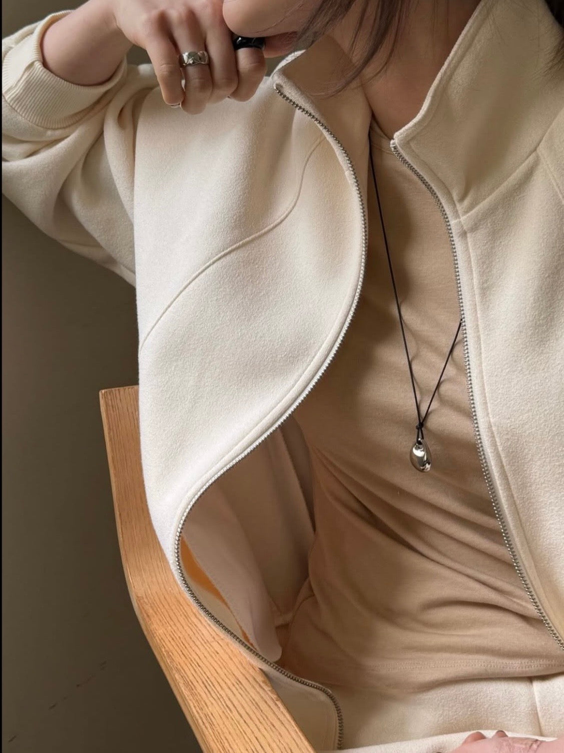 High Neck Bouclé Zip-Up